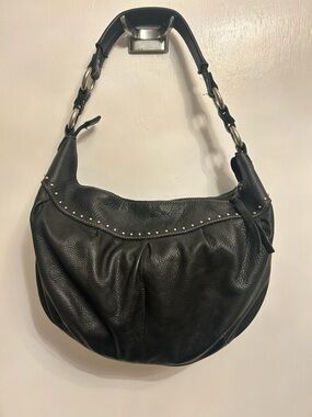 Fossil Black Leather Stud-Trim Hobo Bag